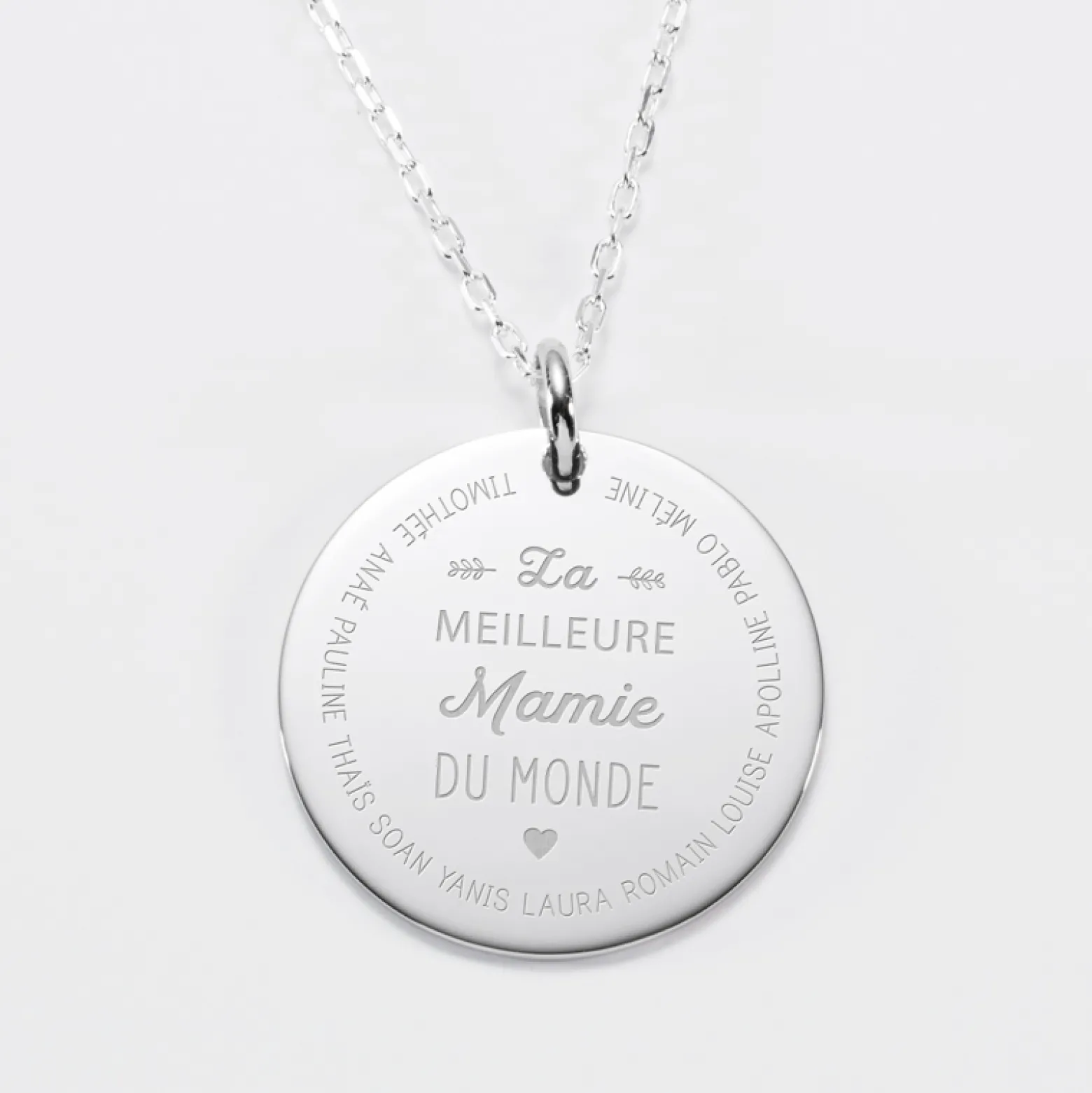 Pendentif personnalisé médaille gravée argent 27 mm "La meilleure Mamie"