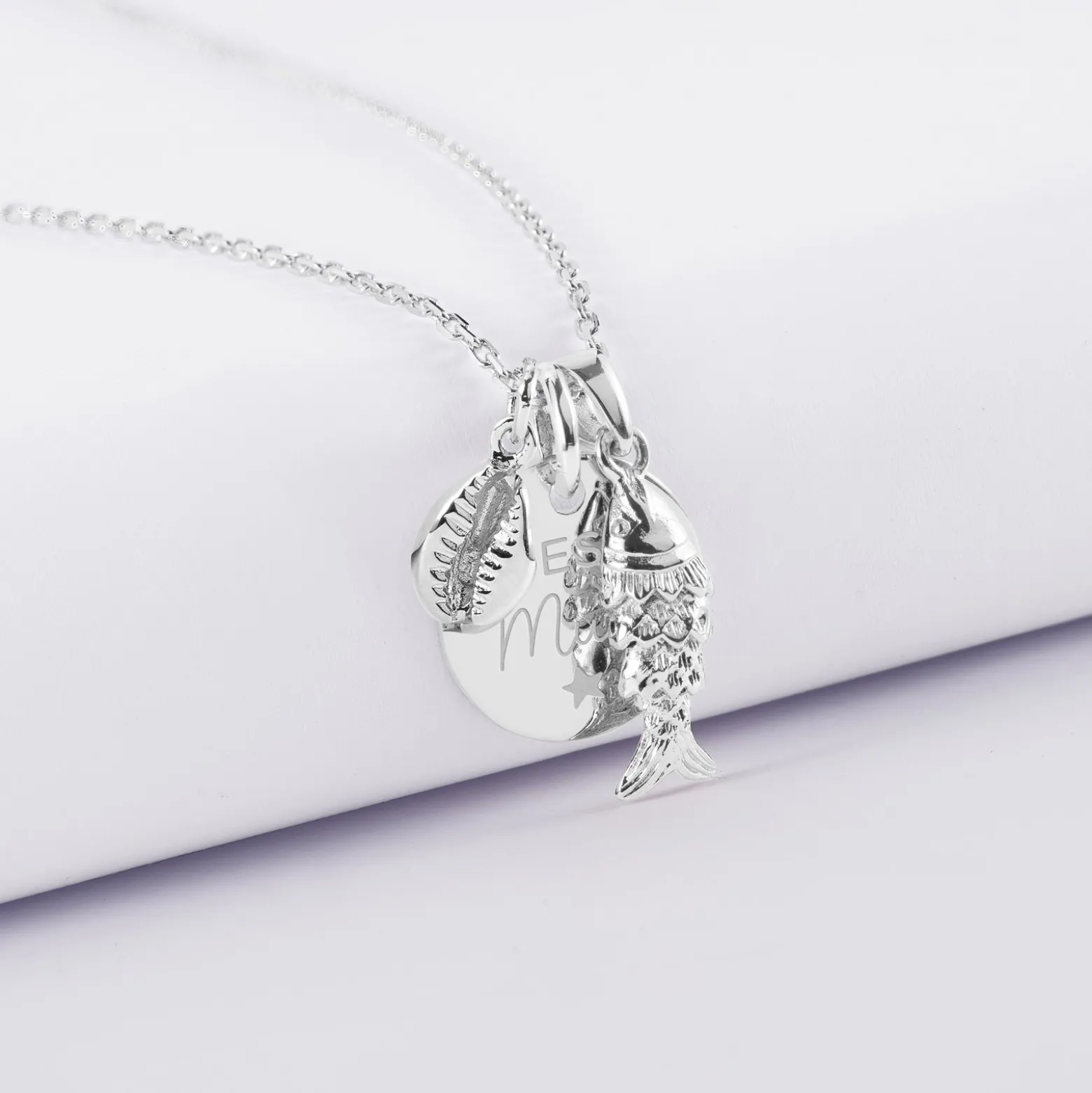 Pendentif personnalisé médaille gravée argent 15 mm et breloque(s) summer - à composer