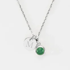 Pendentif personnalisé médaille gravée argent 10 mm et breloque pierre naturelle 8 mm