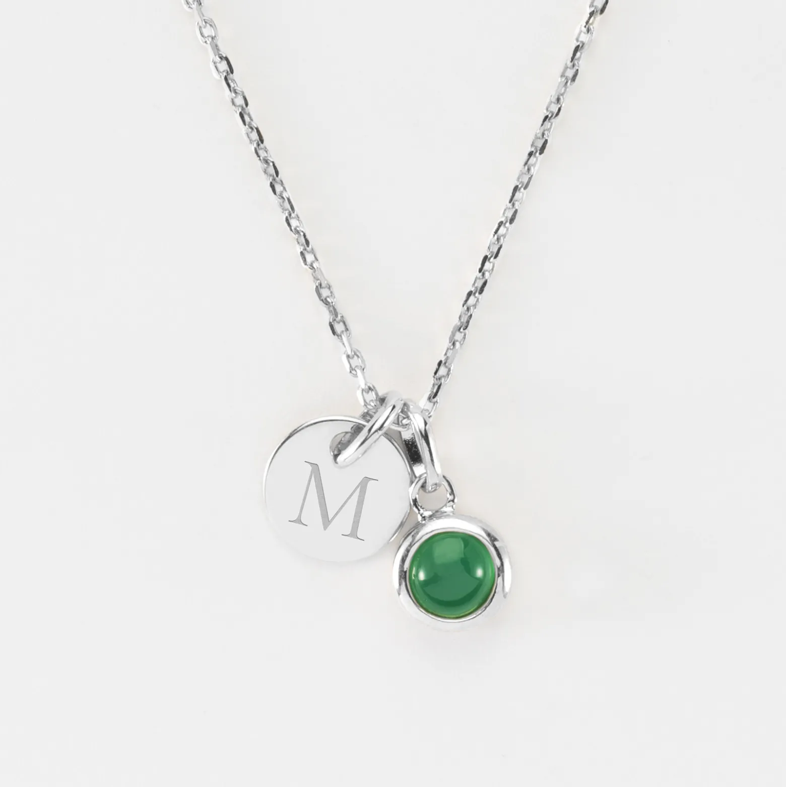 Pendentif personnalisé médaille gravée argent 10 mm et breloque pierre naturelle 8 mm