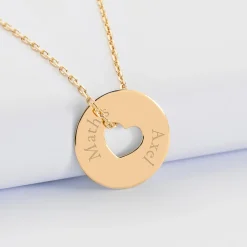 Pendentif personnalisé médaille gravée plaqué or cible coeur 21 mm