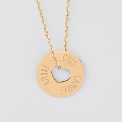 Pendentif personnalisé médaille gravée plaqué or cible coeur 21 mm