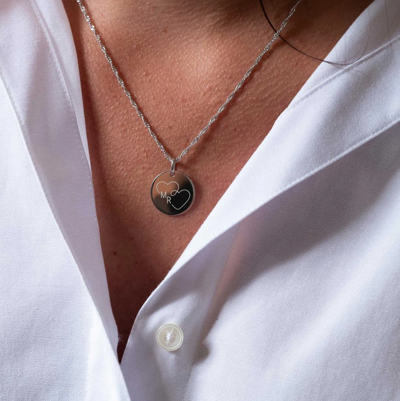 Pendentif personnalisé médaille gravée argent 19 mm - Edition spéciale mariage Coeur Infini