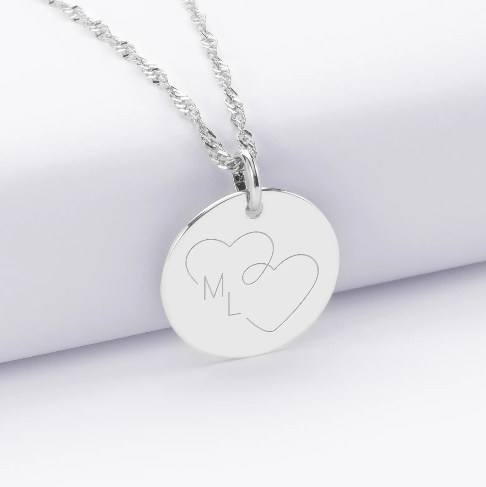 Pendentif personnalisé médaille gravée argent 19 mm - Edition spéciale mariage Coeur Infini