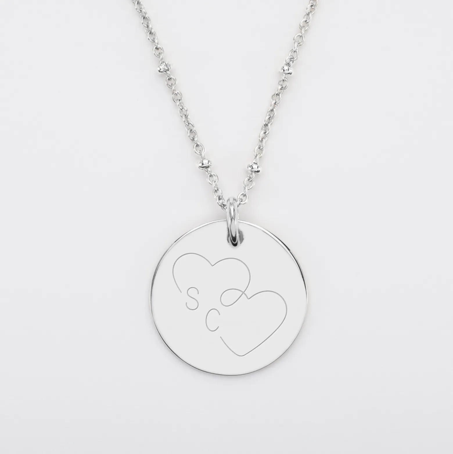 Pendentif personnalisé médaille gravée argent 19 mm - Edition spéciale mariage Coeur Infini