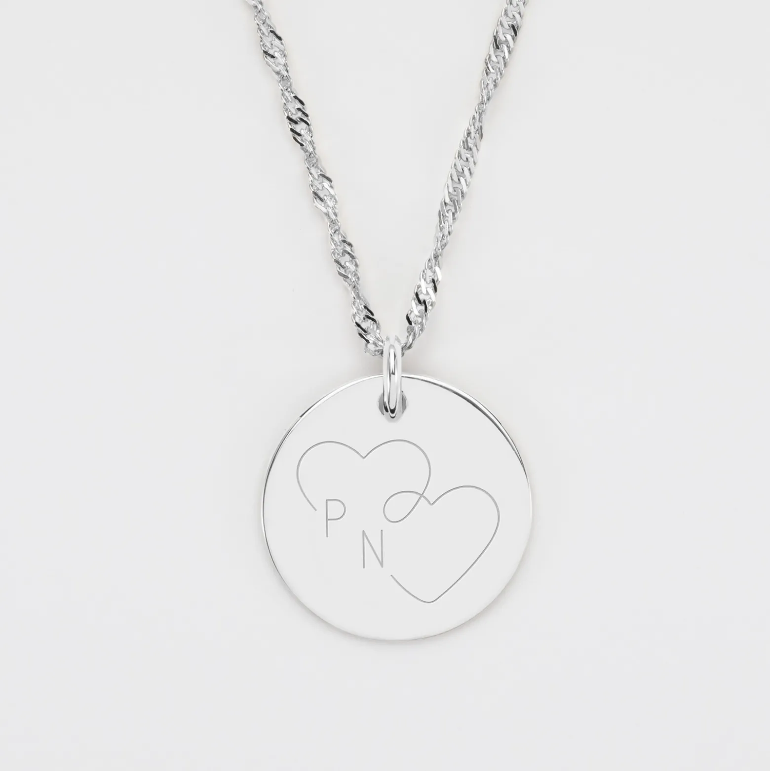 Pendentif personnalisé médaille gravée argent 19 mm - Edition spéciale mariage Coeur Infini