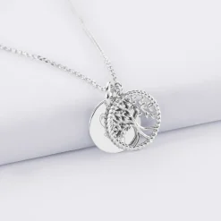 Pendentif personnalisé médaille gravée argent 15 mm et breloque arbre de vie contour torsadé 16 mm