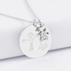 Pendentif personnalisé médaille gravée argent 27 mm et breloque petite fille scintillante 12 mm