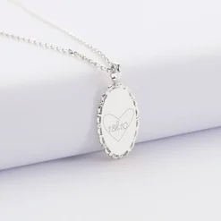 Pendentif personnalisé médaille vintage ovale dentelée gravée argent 20x13 mm - Nos petits imparfaits