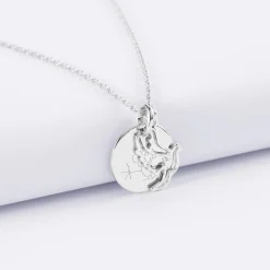 Pendentif personnalisé médaille gravée argent 15 mm et breloque colombe 18 mm