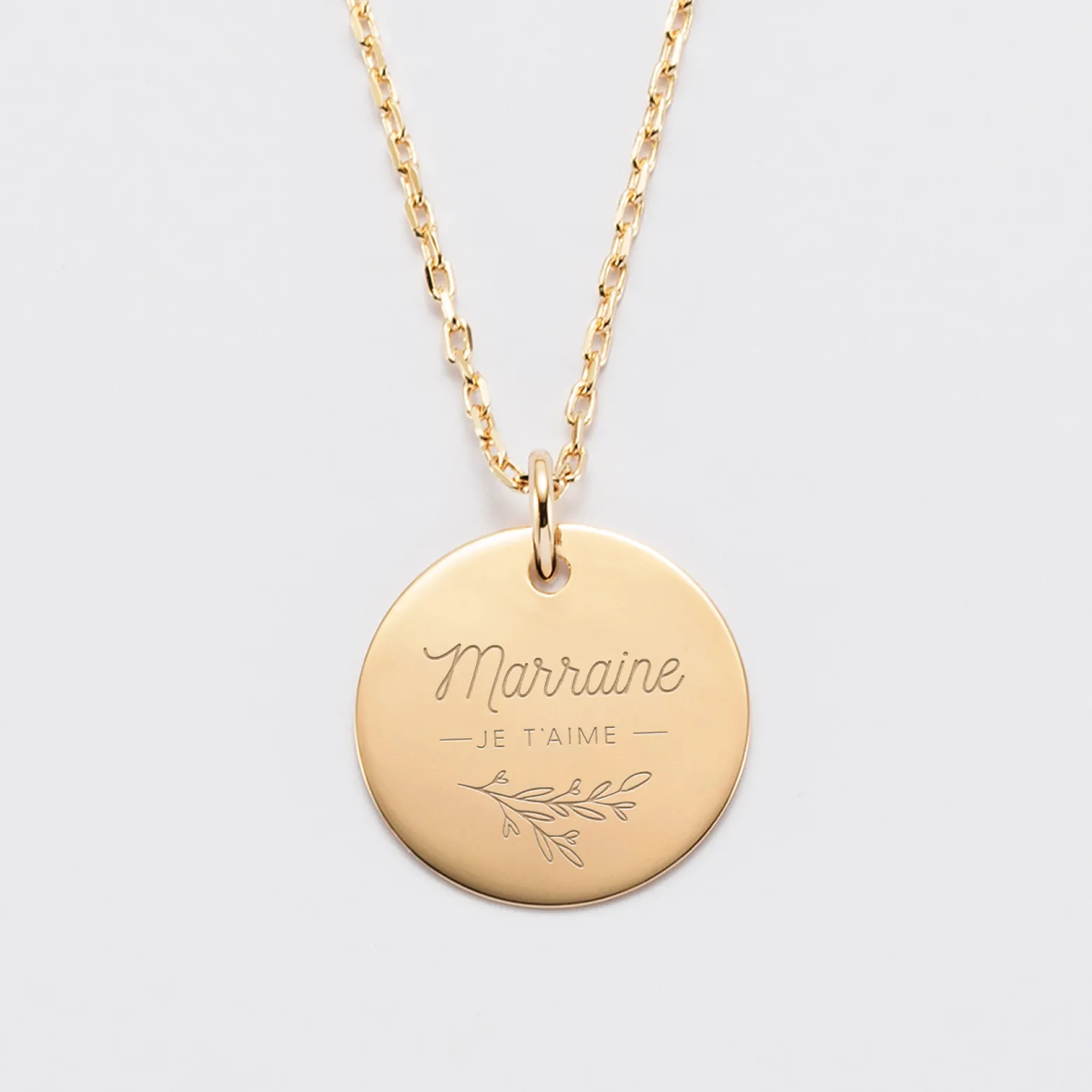 Pendentif personnalisé médaille gravée plaqué or 19 mm - édition spéciale "Amour floral"