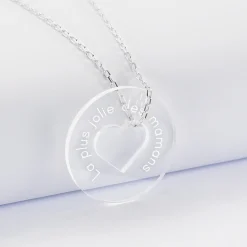 Pendentif personnalisé médaille gravée acrylique cible coeur 28 mm