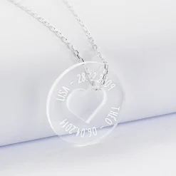 Pendentif personnalisé médaille gravée acrylique cible coeur 28 mm