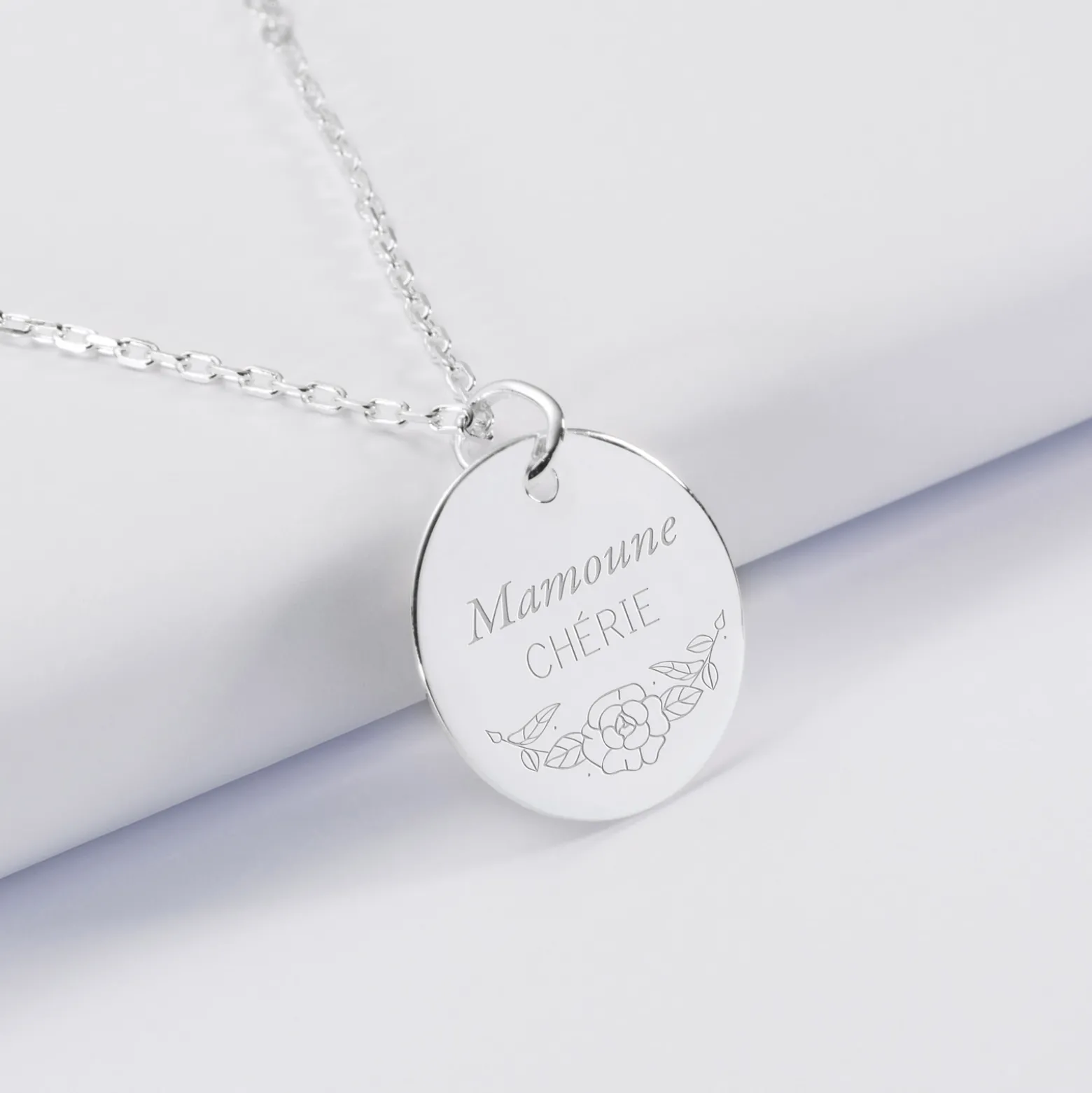 Pendentif personnalisé médaille gravée argent 19 mm - Edition spéciale Ornement floral