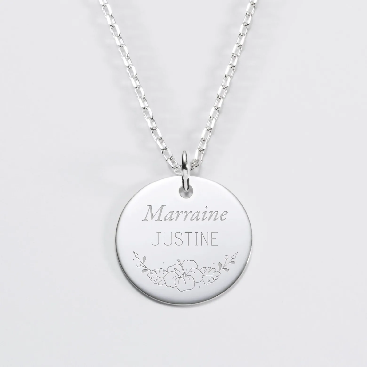 Pendentif personnalisé médaille gravée argent 19 mm - Edition spéciale Ornement floral