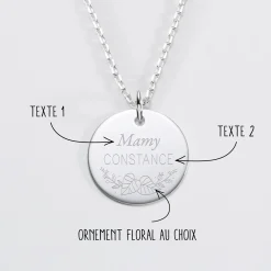 Pendentif personnalisé médaille gravée argent 19 mm - Edition spéciale Ornement floral