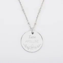 Pendentif personnalisé médaille gravée argent 19 mm - Edition spéciale Ornement floral