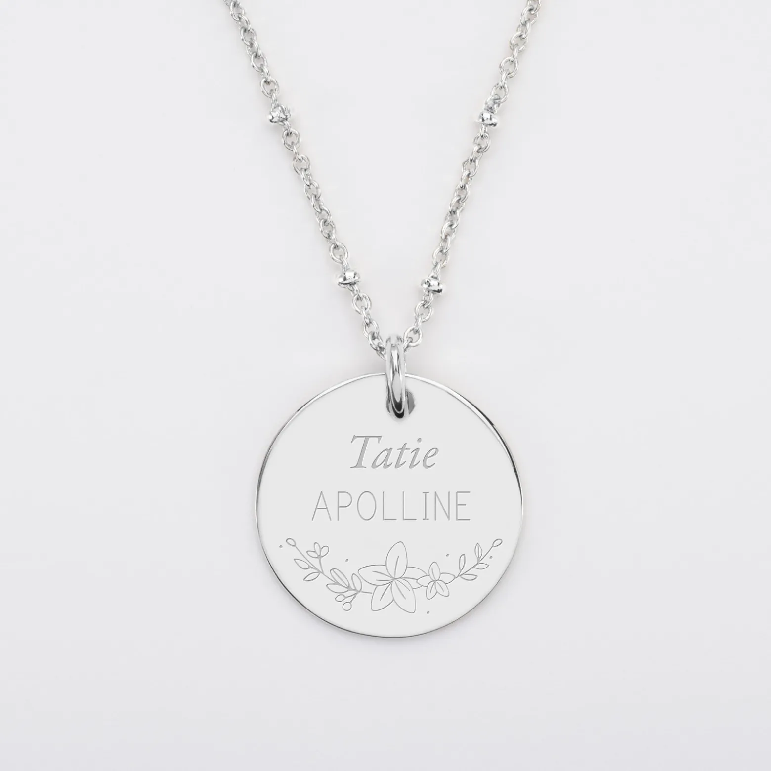 Pendentif personnalisé médaille gravée argent 19 mm - Edition spéciale Ornement floral