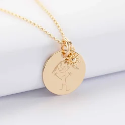 Pendentif personnalisé médaille gravée plaqué or 19 mm et breloque étoile brillante 6 mm