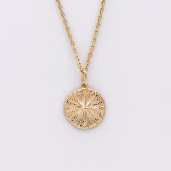 Pendentif personnalisé médaille gravée plaqué or rose des vents texturée 14 mm