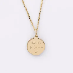Pendentif personnalisé médaille gravée plaqué or rose des vents texturée 14 mm