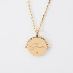 Pendentif personnalisé médaille gravée nacre réversible plaqué or 15 mm