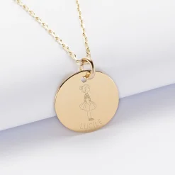 Pendentif personnalisé prénom médaille gravée plaqué or 19 mm - HappyBulle x Marie Savart