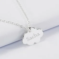 Pendentif personnalisé prénom médaille gravée argent dormeuse nuage 20x14