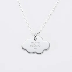 Pendentif personnalisé prénom médaille gravée argent dormeuse nuage 20x14