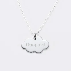 Pendentif personnalisé prénom médaille gravée argent dormeuse nuage 20x14