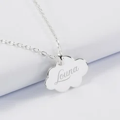 Pendentif personnalisé prénom médaille gravée argent dormeuse nuage 20x14