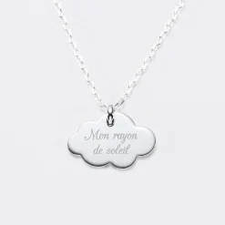 Pendentif personnalisé prénom médaille gravée argent dormeuse nuage 20x14
