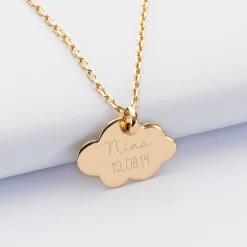 Pendentif personnalisé prénom médaille gravée plaqué or nuage 20x14 mm