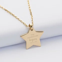 Pendentif personnalisé prénom médaille gravée plaqué or étoile 20x20 mm