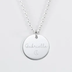 Pendentif personnalisé prénom médaille gravée argent 19 mm - HappyBulle x Marie Savart