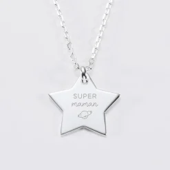 Pendentif personnalisé prénom médaille gravée argent dormeuse étoile 20x20