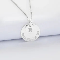 Pendentif réversible personnalisé double médailles gravées argent 10 mm et 19 mm