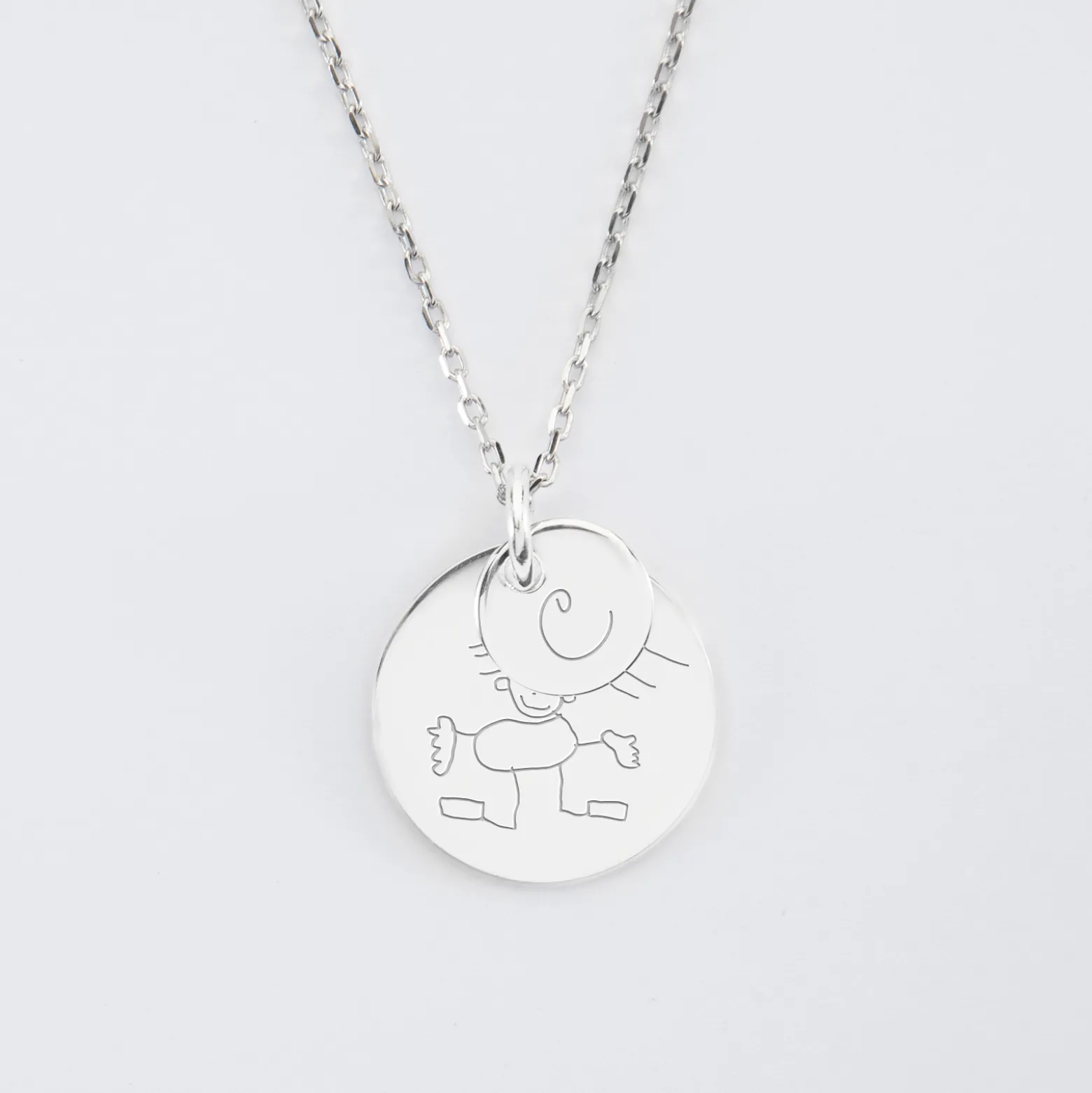 Pendentif réversible personnalisé double médailles gravées argent 10 mm et 19 mm
