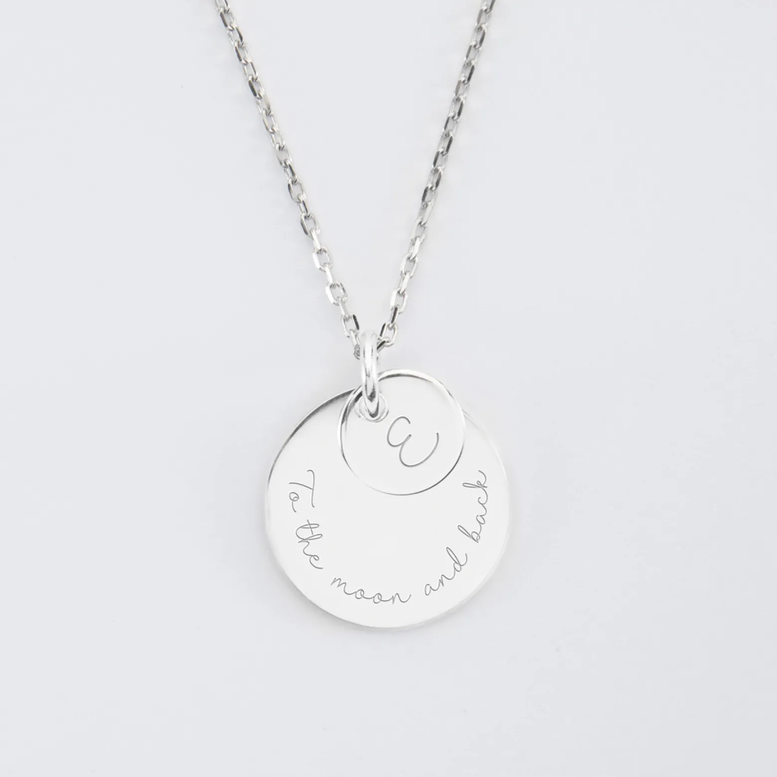Pendentif réversible personnalisé double médailles gravées argent 10 mm et 19 mm