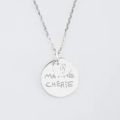 Pendentif réversible personnalisé double médailles gravées argent 10 mm et 19 mm