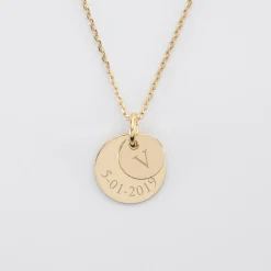 Pendentif réversible personnalisé double médailles gravées plaqué or 10 mm et 15 mm