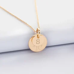Pendentif réversible personnalisé double médailles gravées plaqué or 10 mm et 15 mm