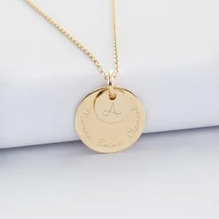 Pendentif réversible personnalisé double médailles gravées plaqué or 10 mm et 19 mm