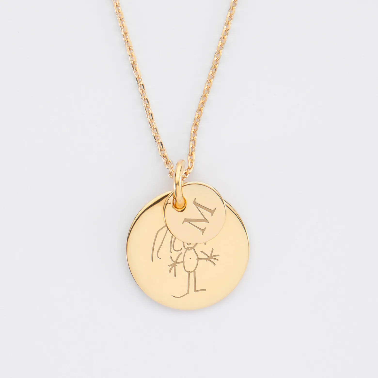 Pendentif réversible personnalisé double médailles gravées plaqué or 10 mm et 19 mm