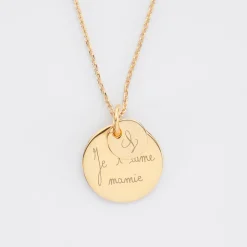 Pendentif réversible personnalisé double médailles gravées plaqué or 10 mm et 19 mm