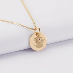 Pendentif réversible personnalisé médaille gravée plaqué or 15 mm et breloque étoile brillante 6 mm