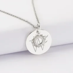 Pendentif réversible personnalisé médaille gravée argent 19 mm et breloque soleil 10 mm