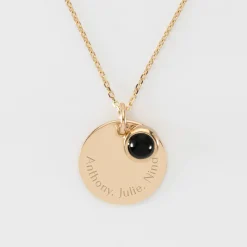 Pendentif réversible personnalisé médaille gravée plaqué or 19 mm et breloque pierre naturelle 8 mm