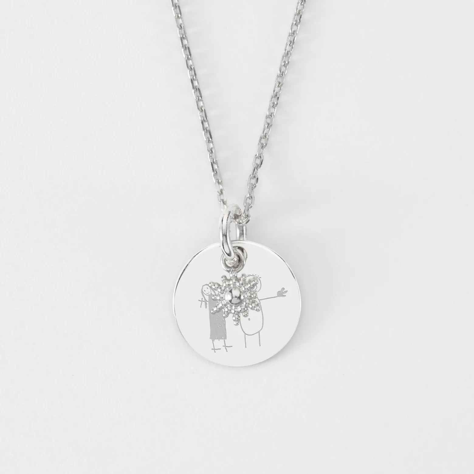Pendentif réversible personnalisé médaille gravée argent 15 mm et breloque étoile brillante 6 mm