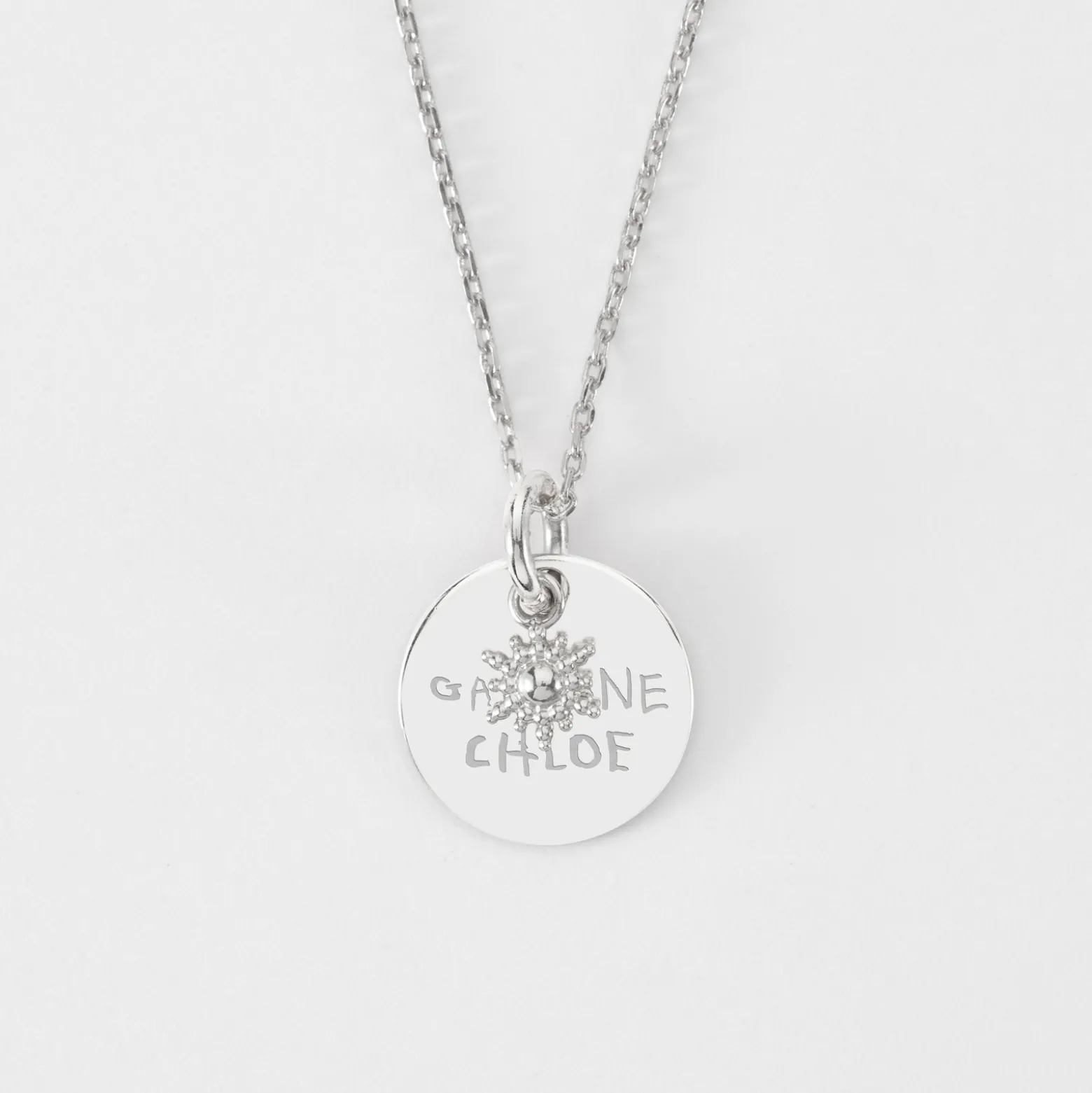 Pendentif réversible personnalisé médaille gravée argent 15 mm et breloque étoile brillante 6 mm
